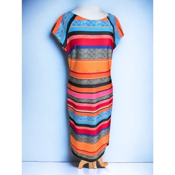 ECI New York cap sleeve colorful striped lined zipped long maxi dress NEW 12 - Picture 4 of 8
